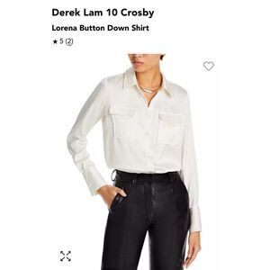 NWT$295 Derek Lam 10 Crosby Lorena Button Down Satin Ivory Shirt, Size‎ XL